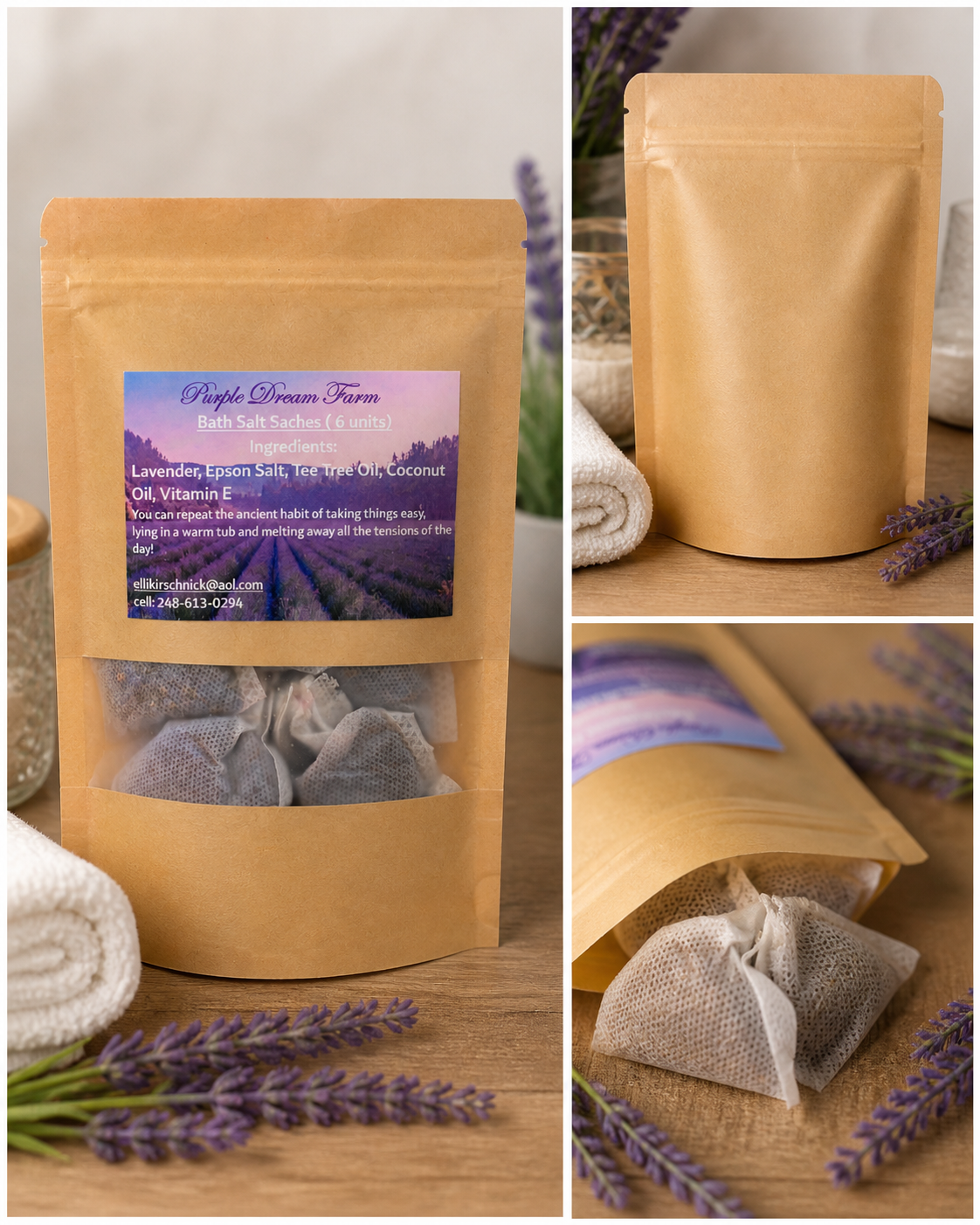 Lavender Bath Salt Sachets (6 Pack)